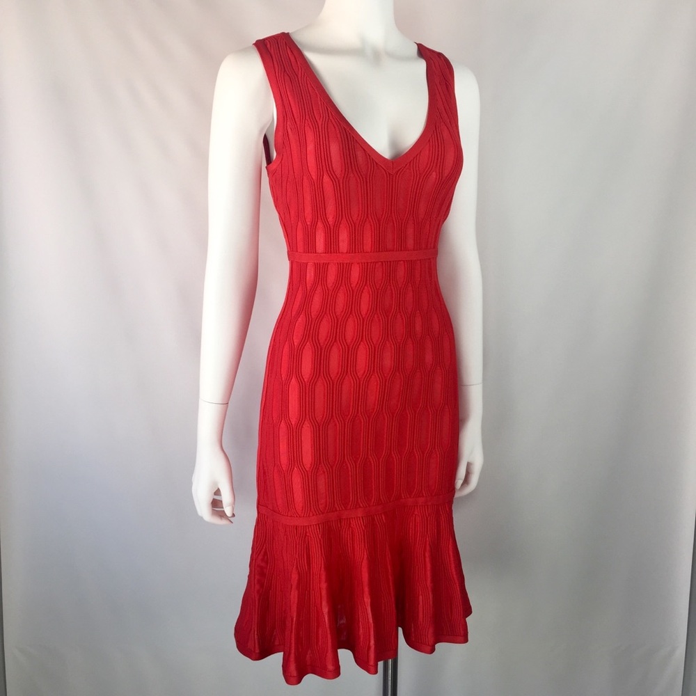 Herve Leger Max Azria Honeycomb V-Neck Dress